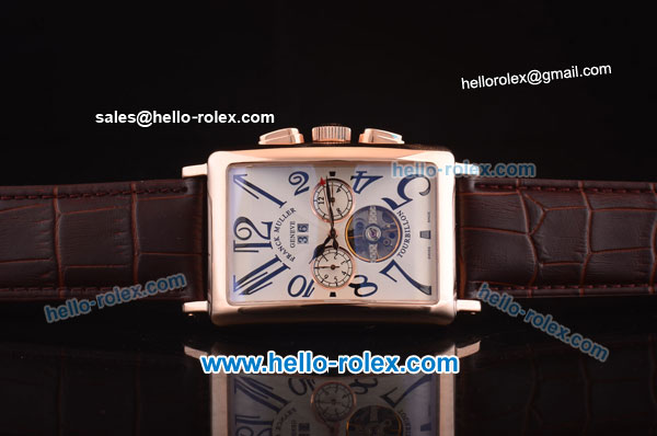 Franck Muller Long Island Tourbillon Automatic Movement Rose Gold Case with White Dial and Black Numeral Markers - Click Image to Close
